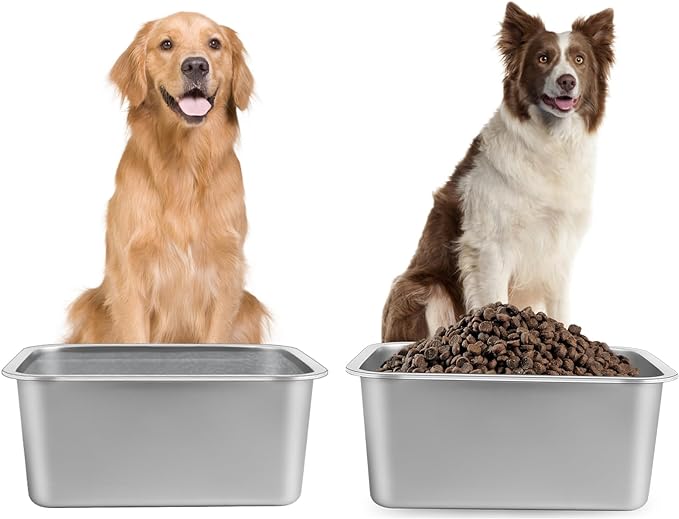 3 Gallons Large Dog Water Bowl, 2PCS Stainless Steel Metal Dog Bowls, Large Capacity Pet Food Bowl Water Dish for Indoor and Outdoor Universal for Medium to Giant Dogs