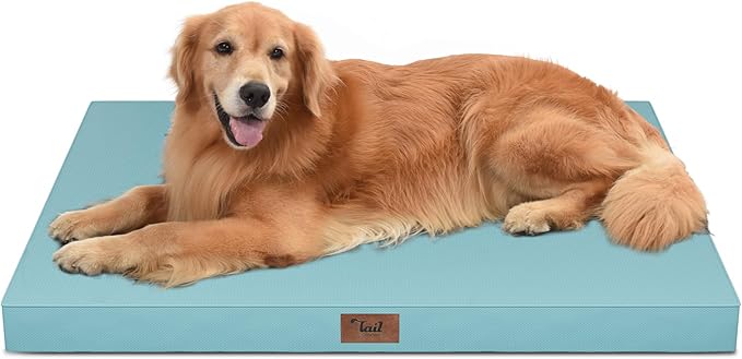 Outdoor Orthopedic Dog Bed for Extra Large Dogs, XL Waterproof Flat Pet Bed 44x32 Inch, Egg Crate Foam with Removable Washable Oxford Cooling Cover, Light Blue