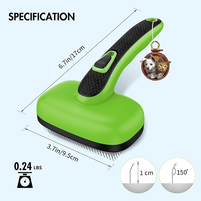 3PC Dog Brush Kit - Self-Cleaning Slicker Brush with Bath Brush & Undercoat Rake | Deshedding Tools for Large - Small Dogs & Cats, Professional Pet Grooming Set for Heavy Shedding, Green