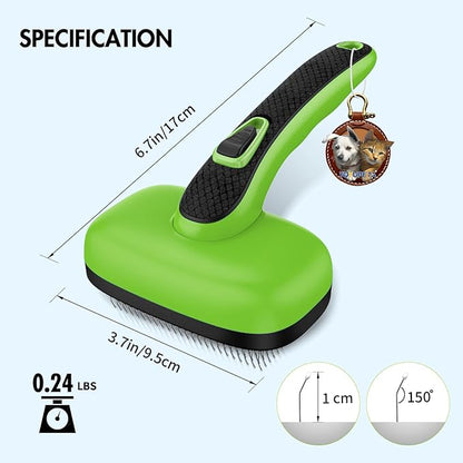3PC Dog Brush Kit - Self-Cleaning Slicker Brush with Bath Brush & Undercoat Rake | Deshedding Tools for Large - Small Dogs & Cats, Professional Pet Grooming Set for Heavy Shedding, Green
