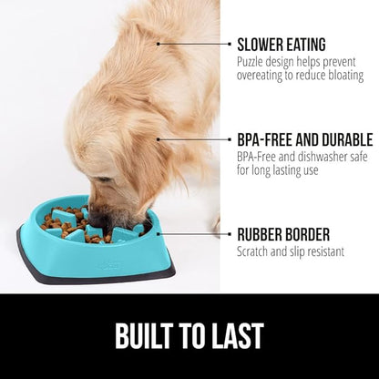 GORILLA GRIP Patented BPA Free Slow Feeder Dog Bowls, Interactive Puzzle Toy for Dogs and Cats Food Training Enrichment, Keeps Pets Busy and Prevents Puppy Overeating, All Breeds, 2 Cup, Turquoise