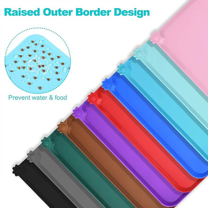 Silicone Waterproof Dog Cat Pet Feeding Mats, Non Slip, Easy Clean Pet Dog Cat Bowl Mats Placemat (18.5" x 11.5") Blue