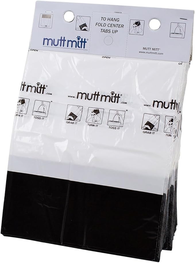 Mutt Mitt® 100 White & Black 2-Ply Dog Waste Bags on 1 Dog Waste Bag Station Header - 300% Thicker than mini roll dog waste bags - no more warm & yuck feeling
