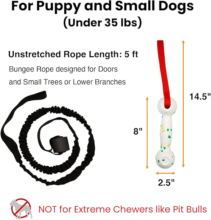 Hanging Dog Bungee Tug Toy for Puppy Small Dogs Chase, Indoor Spring Pole Over Door, Outdoor Tree Tether Tug, Interactive Pull Rope Toy for Self Play Exercise & Training