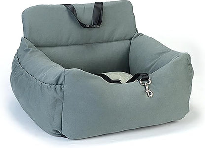 Dog Car Seat for Small Dogs, Pet Booster Seat with Clip-On Safety Leash and Storage Pockets, Washable Travel Dog Car Bed for Puppy (Gray Green)