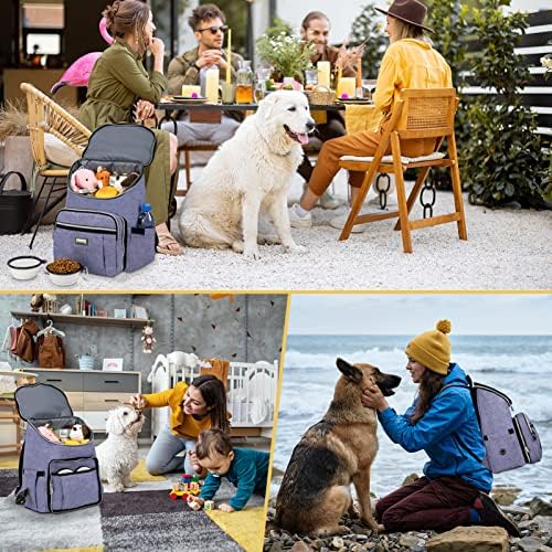 BAGLHER Travel Dog Backpack - Detachable Travel Dog Food Container for Pet Supplies Dog Gear Backpack,Dog Bag for Traveling with 2 Silicone Collapsible Bowls and 2 Food Baskets Purple - Image 5