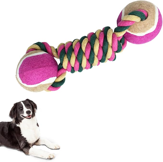 Dog Rope Toy, Dogs Toy with Tennis Balls for Aggressive Chewers - Interactive Pet Tug Rope Ball for Training & Promoting Relationship, Pets Chew Toy for Small, Medium, Large Dogs (Red)