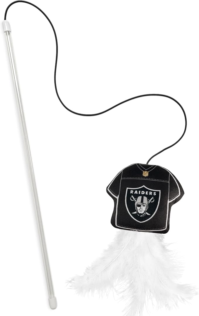 NFL LAS Vegas Raiders Team Jersey Wand with CAT NIP, Cat Toy Jersey Shaped Plush Teaser Toy for Cats & Kittens - Interactive Pet Toy for Play & Exercise