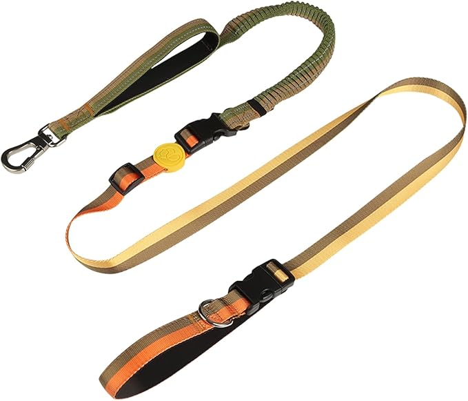 ‌EVERKING 6ft Hands-Free Dog Leash - 6-in-1 Adjustable with 360° Rotating Buckle, Night Reflective & Shock Absorbing for Large/Small Dogs (Up to 120lbs) (Golden)