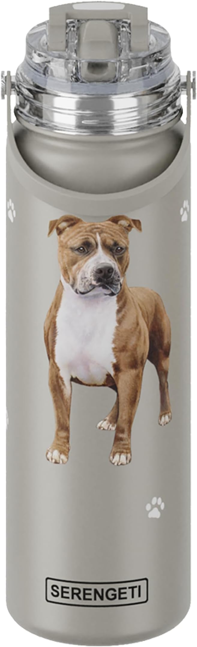 SERENGETI 24 Oz Water Bottle Stainless Steel with Spill Proof Lid - Double walled Vacuum Insulated water flask - Realistic 3D Print of your favorite dog (Pit Bull)