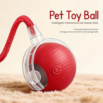 Interactive Cat Toy Ball, Automatic Intercative Cat Toys for Indoor Cats, The 3rd Generation Agile Moving Cat Ball with Elastic Mesh Tail, Toys for Indoor Adult Cats (Red)