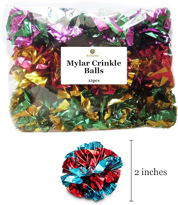 SunGrow Cat Crinkle Balls, 1.5-2 Inches, Lightweight, Ideal for Kittens and Adult Cats, Multicolor, 12 Pcs per Pack