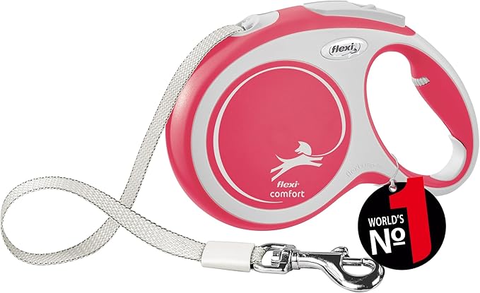 Flexi New Comfort Tape Large 8m Grey & Red Retractable Dog Leash/Lead for Dogs up to 50kgs/110lbs