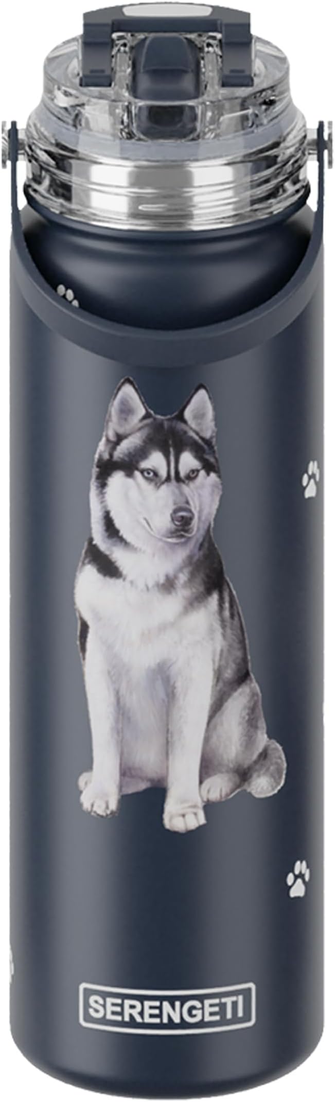 E&S Pets SERENGETI 24 Oz Water Bottle Stainless Steel with Spill Proof Lid - Double walled Vacuum Insulated water flask - Realistic 3D Print of your favorite dog (Siberian Husky)