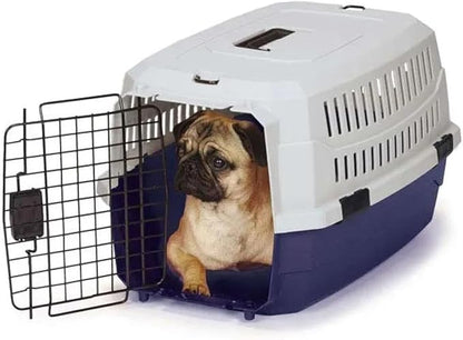 Airline Approved Pet Travel Crate Heavy Duty Plastic Blue Grey Secure Dog Cage Kennel Cab Contain Your Pet Safely (Small)