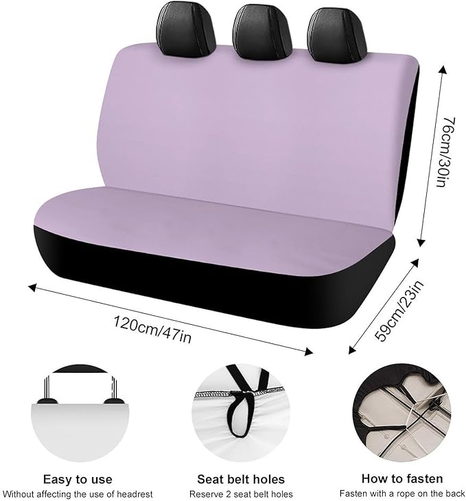 Men's Car Seat Cover, Padded Rear Bench Universal Fit Auto Soft Back Seat Cover, Dirt Proof Dog Car Back Seat Cover Compatible with Light Purple