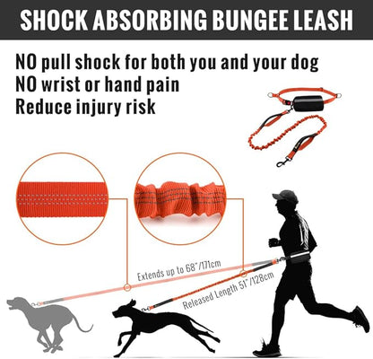 Plutus Pet Hands Free Dual Handle Retractable Bungee Leash with Reflective Stitches, Adjustable Waist Leash for Dog Walking Running Jogging, Medium Large Dogs