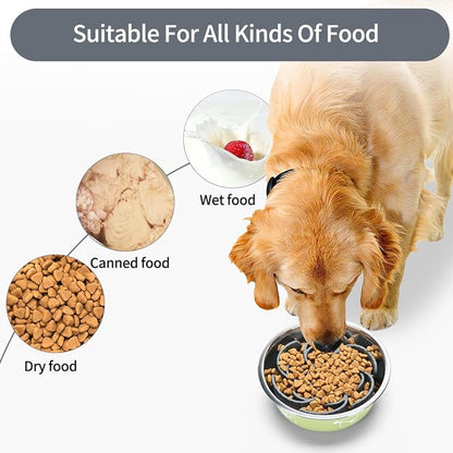Slow Feeder Dog Bowls Insert,Third Generation upgradedSuper Firm Eating Bowl（Cuttable） for Large Breed and Medium Small Size Compatible with Regular Elevated Metal Glass Dog Bowl (Gray)