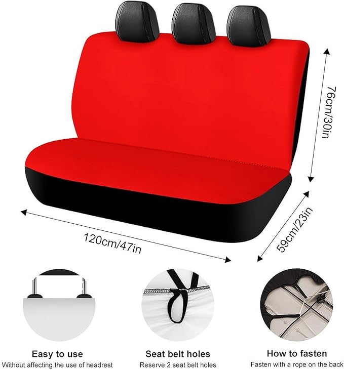 Women's Car Seat Cover, Padded Rear Bench Universal Fit Auto Soft Back Seat Cover, Dirt Proof Dog Car Back Seat Cover Compatible with Red
