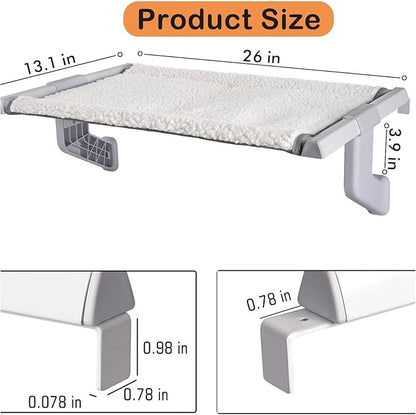 Cat Bed Window Sill Perch,Adjustable Cat Bedside Hammock Metal Frame Kitten Shelf Windowsill for Indoor Large Heavy Cats No Drilling Window Sill Extender for Pets (White, L)