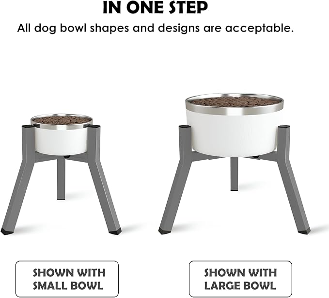 SHAINFUN Grey Elevated Dog Bowls Stand for Large Medium Breeds, 11" Height Adjustable Width 7-10.7", Single Tall Feeder Holder (Bowl Not Included)