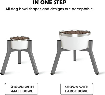 SHAINFUN Grey Elevated Dog Bowls Stand for Large Medium Breeds, 11" Height Adjustable Width 7-10.7", Single Tall Feeder Holder (Bowl Not Included)