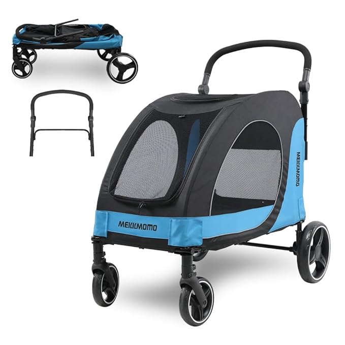Pet Stroller for Large Dogs up to 80lbs, All-Terrain with Adjustable Handle & Mesh Dual-Windo, Large Dog Stroller for Multiple Pets, Blue