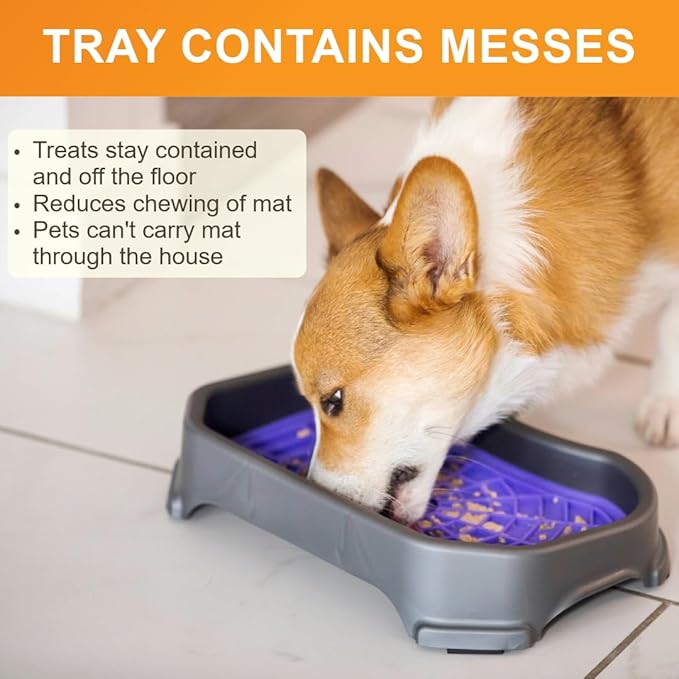 Neater Pets Neat-LIK Dog Lick Mat w/Mess-Proof Tray, Lick Mat for Dogs, Cats, Puppy, Reduces Anxiety & Boredom, Peanut Butter Slow Feeder, Interactive Treat Licking Pad (Purple/Gunmetal)