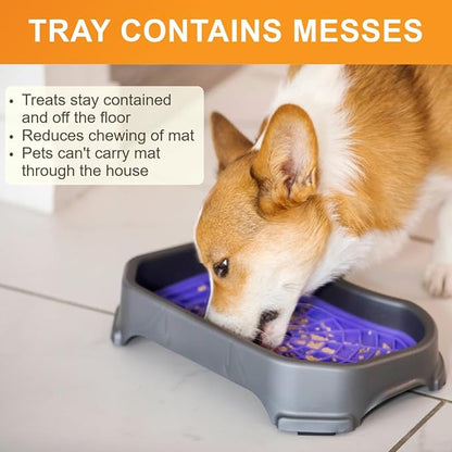Neater Pets Neat-LIK Dog Lick Mat w/Mess-Proof Tray, Lick Mat for Dogs, Cats, Puppy, Reduces Anxiety & Boredom, Peanut Butter Slow Feeder, Interactive Treat Licking Pad (Purple & Green/Gunmetal)