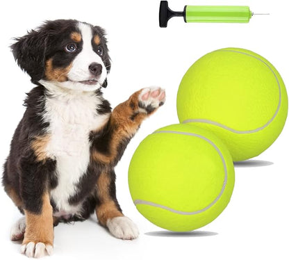 2 Pack Big Tennis Ball for Dogs - 9.5" and 8" Inflatable Giant Tennis Balls Large Pet Toys Ball Funny Outdoor Sports