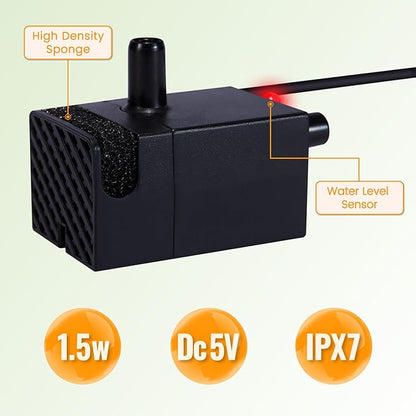 Water Pump for Pet Water Fountain (Models PF-SS-01, PF-SS-02, PF-SS-03) – Only Compatible with PETIMI Pet Water Fountains, Includes Pump (59-inch Cord), Adapter （5V, 1A, Black