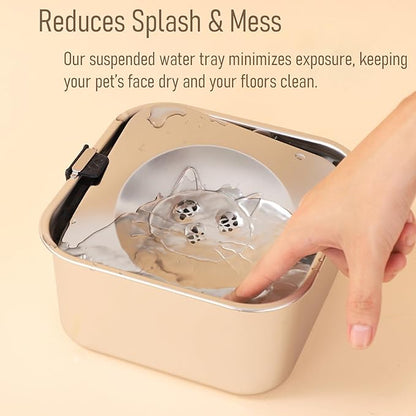 No Spill Water Bowl for Dogs,101oz/3L Slobber Stopper Stainless Steel, Slow Drinking Dog Water Bowl, No Mess Dog Water Dispenser Spill Proof, Dishwasher Safe, Silver