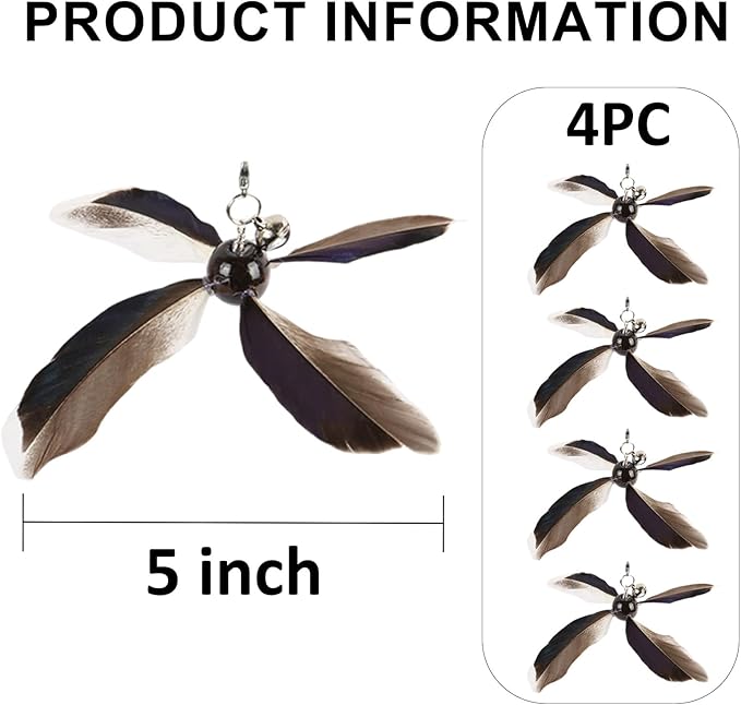 Cat Wand Toys Interactive for Indoor Cats, 4PC 4-Blade Feather Propeller Refills (Classic Mocha Brown)