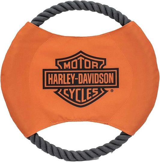 Harley-Davidson Bar & Shield Rope Disc Dog Toy – Size Large, Orange & Black