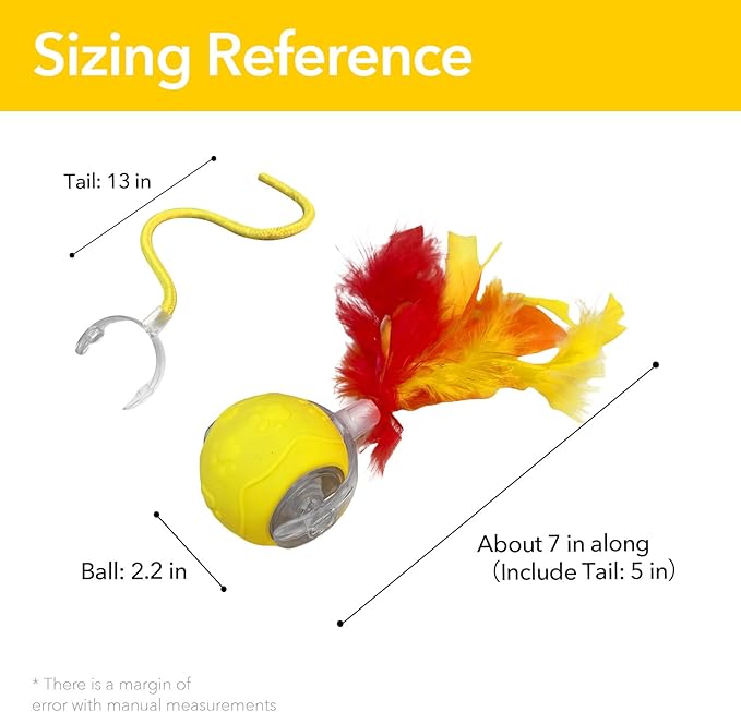 Automatic Cat Toy with Feather Tail – Interactive Moving Ball for Indoor Cats, Rechargeable Battery, Self-Play Boredom Buster for Kitten & Adult Cat, Yellow