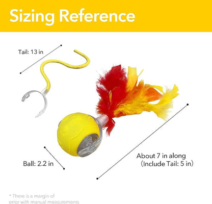 Automatic Cat Toy with Feather Tail – Interactive Moving Ball for Indoor Cats, Rechargeable Battery, Self-Play Boredom Buster for Kitten & Adult Cat, Yellow