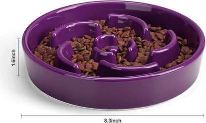 Slow Feeder Dog Bowl, Ceramic 8.3 inch Dog Food Bowls for Small, Medium, and Large Breed, Anti-Slip Maze Puzzle Food Dish to Slow Down Eating (Deep Purple, 8.3 inch)