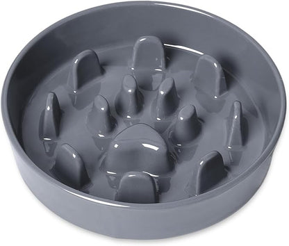 Dog Slow Feeder Bowl, Round Ceramic Pet Food Bowl for Medium Breed, Fun Raised Dog Bowls to Slow Down Eating (Grey)