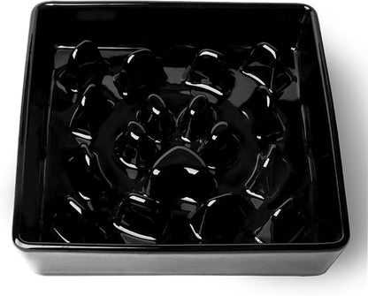 Ceramic Slow Feeder Dog Bowl, 1.8 Cup Fun Pet Food Dish for Small & Medium Breeds to Slow Down Eating, Anti-Gulping, Stop Bloat, Preventing Choking (Black)