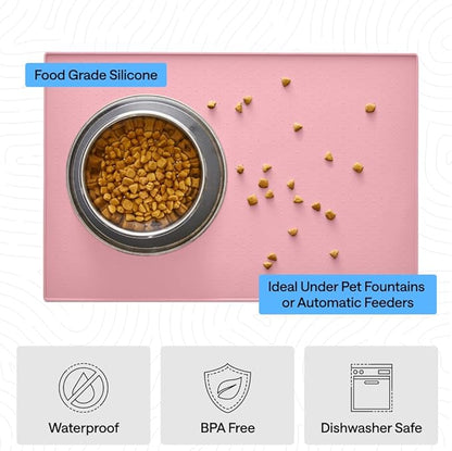 GORILLA GRIP 100% Waterproof Raised Edge BPA Free Silicone Pet Feeding Mat, Dog Cat Food Mats Contain Spills Protects Floors, Placemats for Cats and Dogs Water Bowl, Pets Accessories 32x24 Pink