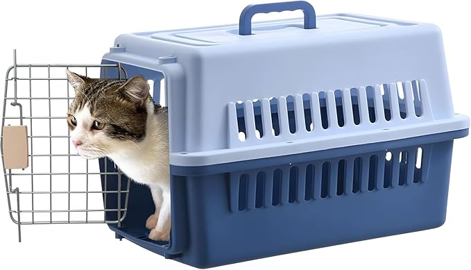 Pets Carrier,Kennel,19in,Long,Hard-Sided,for Cat up to 14lb,Suit for Airline/Road Travel (Blue, Small)