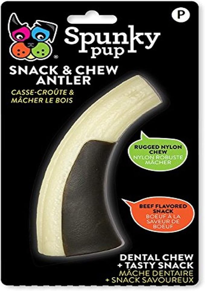 Spunky Pup Snack & Chew Antler Toy | Promotes Healthy Teeth & Gums | Puppy