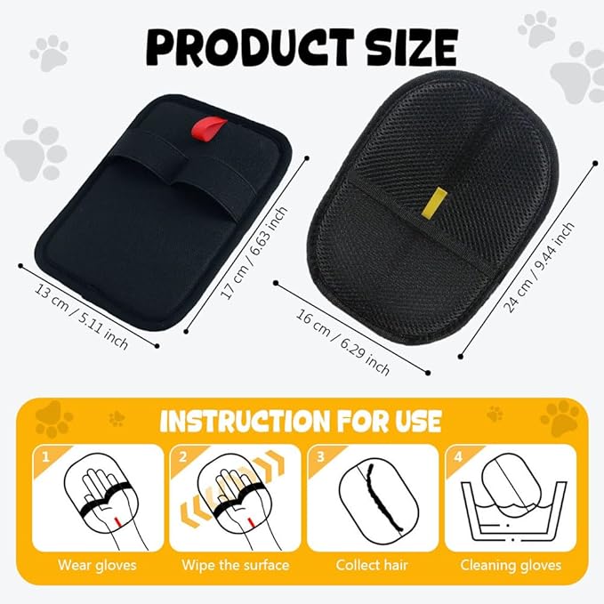 3Pcs Pet Hair Removal Glove, Electrostatic Hair Removal Glove for Cats and Dogs, Reusable Hair Remover for Couch, Carpet, Car Seat, Laundry Clothing Quick Cleaning Tool for Pet Owners (#4)