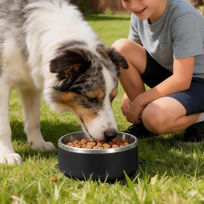 Dog Bowl, Stainless Steel Dog Bowls for Food and Water, Metal Pet Feeding Bowl with Insulated Non-Slip Quiet Bottom, Easy to Clean, Dishwasher Safe, 64oz,8 Cup | Black