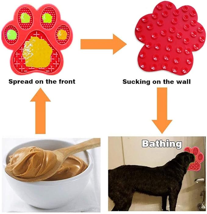 Dog Licking Mat for Anxiety Peanut Butter Slow Feeder Bowls Licking Pad with Strong Suction to Wall for Pet Bathing,Grooming,and Dog Training (Red)