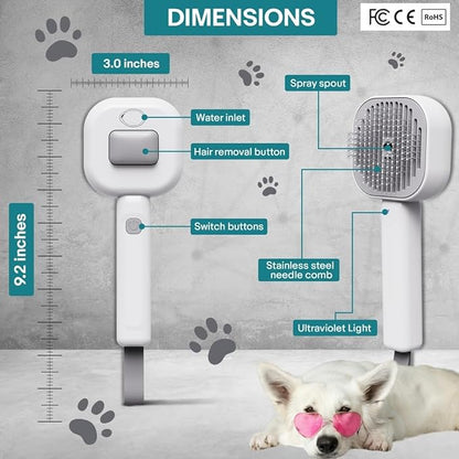 FurBuddies (Abandoned Pets Charity 4-in-1 Pet Steam Brush Ultra Quiet Technology – Groom, De-Shed & Hydrate | Cool Mist, Self-Cleaning, UV Light, USB-C Rechargeable Grooming Tool for Cats & Dogs
