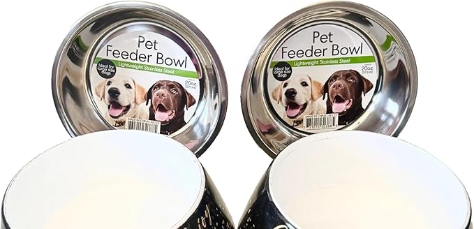 Pet Feeder Bowl Set, 20 Oz Stainless Steel Bowls with Non-Slip Base, 8.5 Inch Wide, Set of 2, for Large Dogs