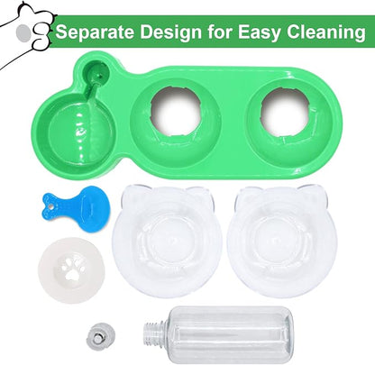 Triple Cat Bowls with Water Dispenser, Pet Whisker Friendly Water and Food Bowl Set with Non-Slip Mat, 15° Tilted Double Feeding Bowls, Elevated Wet and Dry Food Dish for Kitten&Small Dog (Mint)
