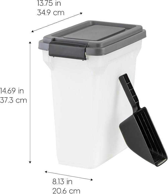 IRIS USA Dog Food Storage Container, Airtight Lid, 2-Cup Scoop, Up to 13 Pounds Pet Food Storage, Versatile Pet Food Bin, Treats, BPA Free, Dark Gray