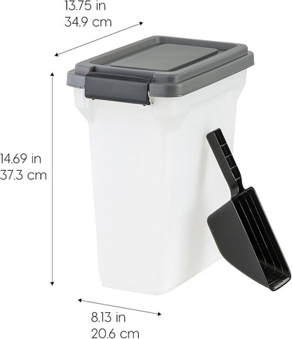 IRIS USA Dog Food Storage Container, Airtight Lid, 2-Cup Scoop, Up to 13 Pounds Pet Food Storage, Versatile Pet Food Bin, Treats, BPA Free, Dark Gray